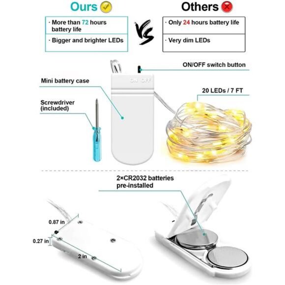 6Pack Fairy Lights Battery Operated 7ft 20 LED Mini String Lights Twinkle Lights - Picture 2 of 8